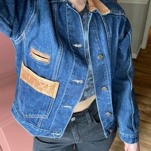 True Vintage denim jacket w/ leather detailing - petite crop fit